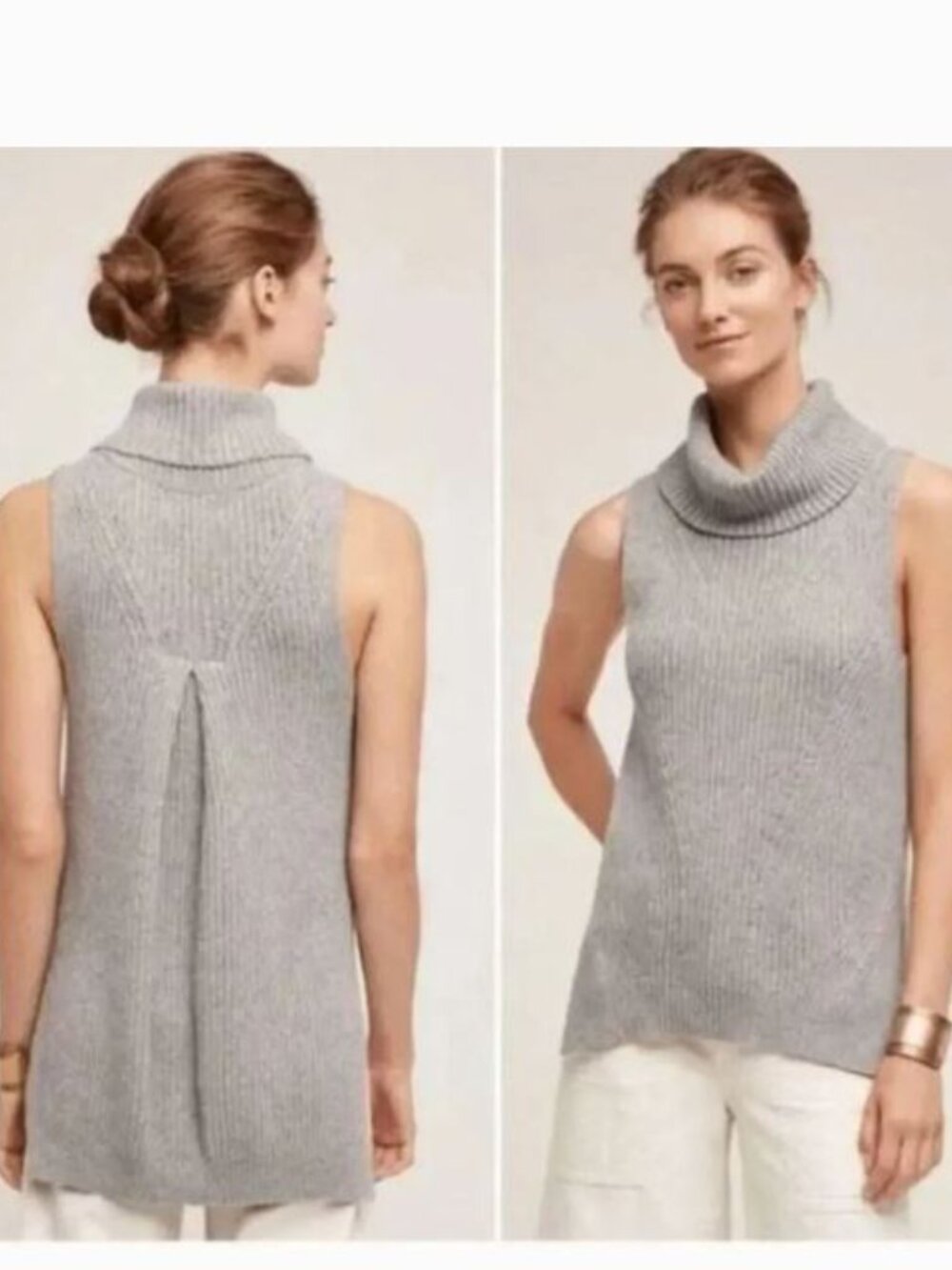 Anthropologie Angel of the North Turtleneck Sweater Gray Small Sleeveless Rib